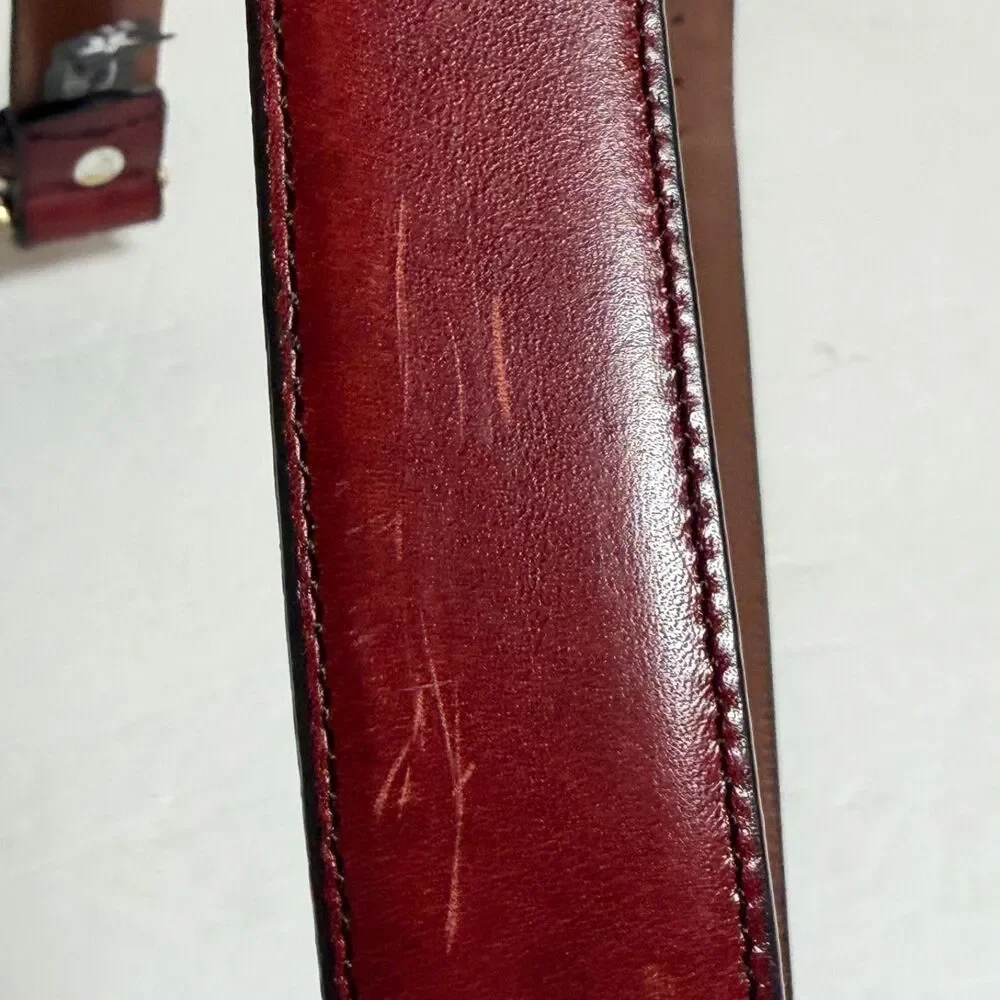 Brighton Oxblood Burgundy Leather Belt Size 36 Solid Brass Buckle USA 1